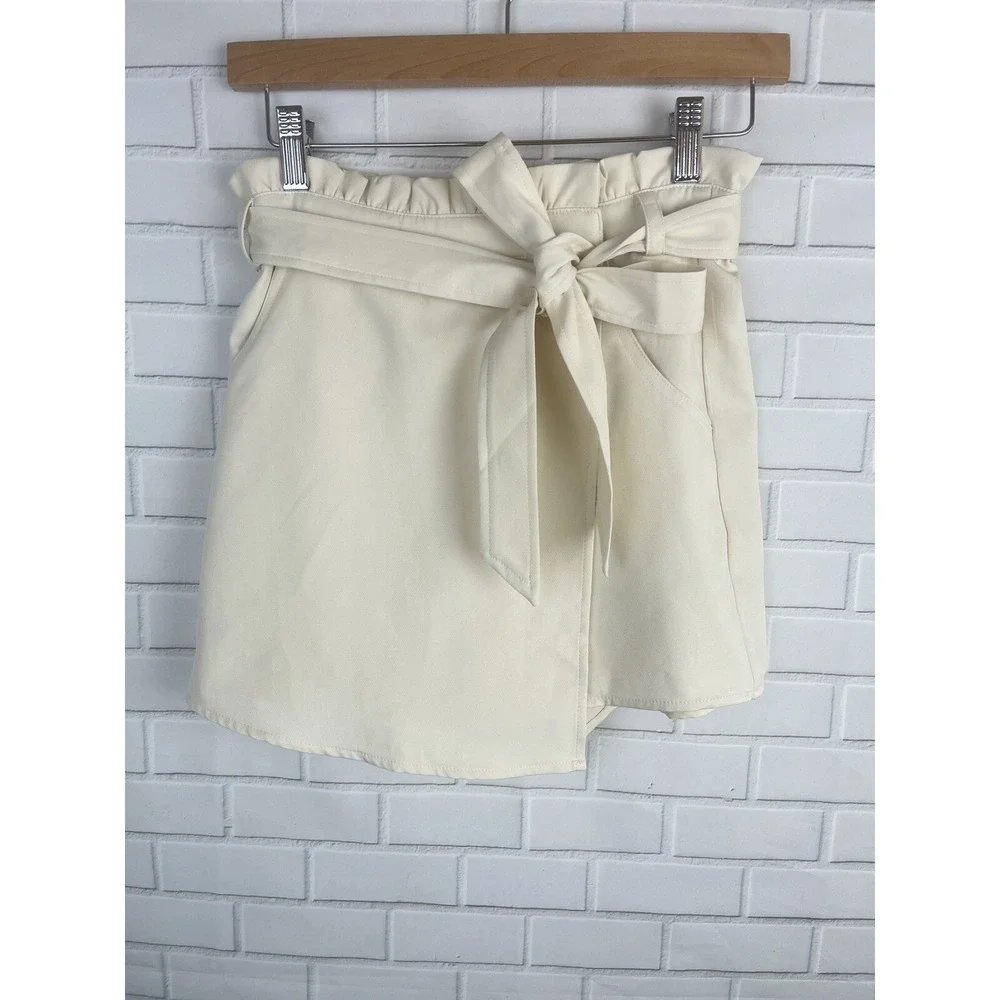Skort‎ Skirt Shorts Womens Cream Paper Bag Dressy Beachy School Work Comfy